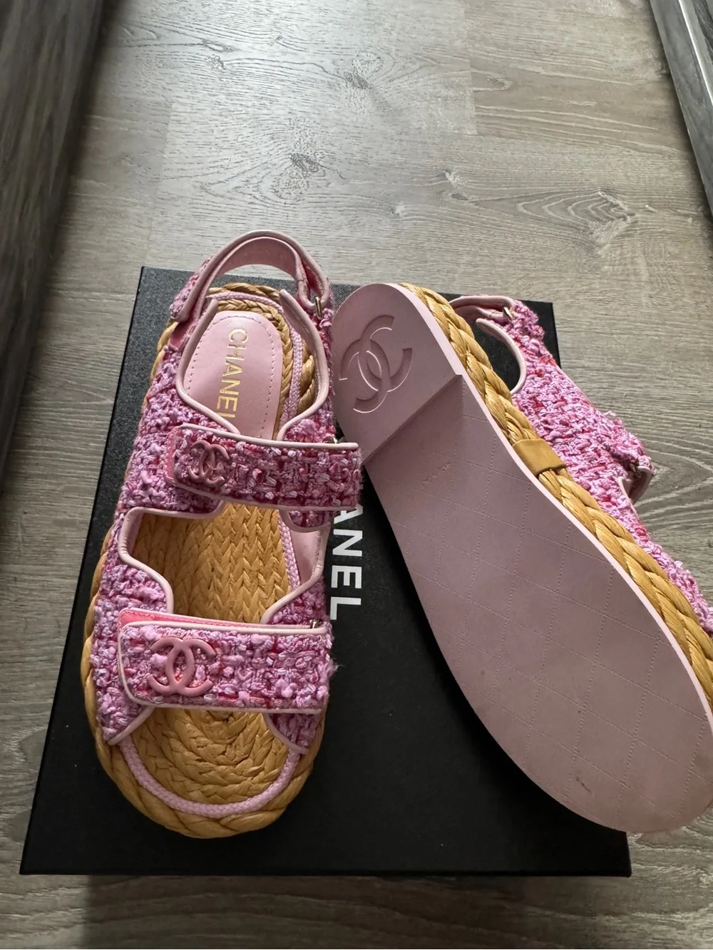 CHANEL Pink Tweed Espadrille Sandals for women